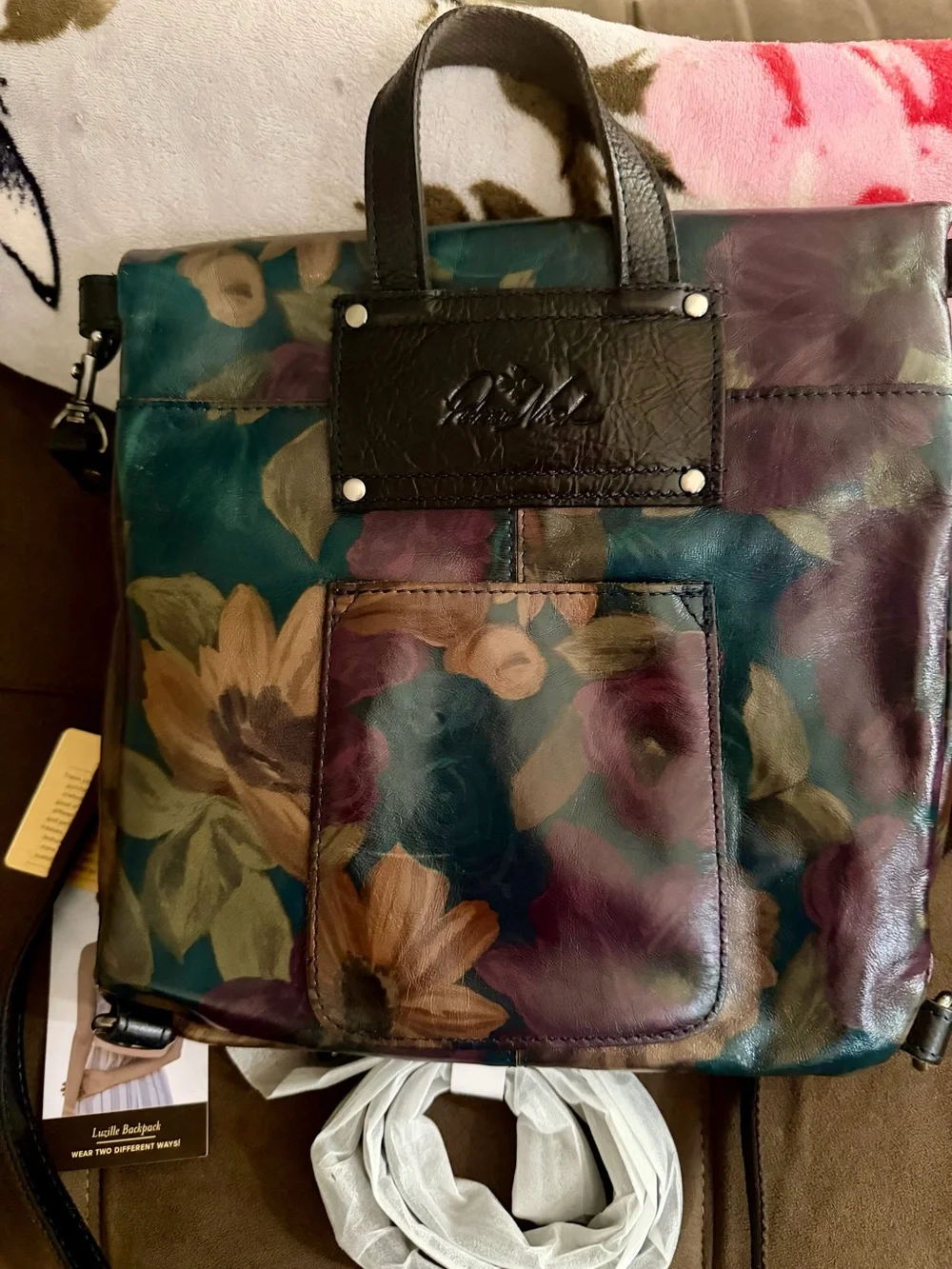 Patricia Nash Luzille Peruvian Painting Floral Leather Crossbody Bag /Backpack